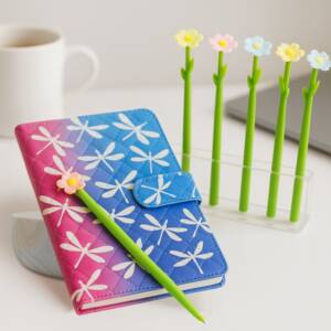 Tresneria Luxury Stationery Gift Set for Women, Journal with Soft Cover, 5 Floral Gel Pens, Acrylic Stand