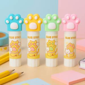 Cartoon Character Glue Stick Set of 4 for Kids – Panda, Unicorn, Hamburger, Astronaut & Cat Paw Designs (Cat Paw Glue Stick)