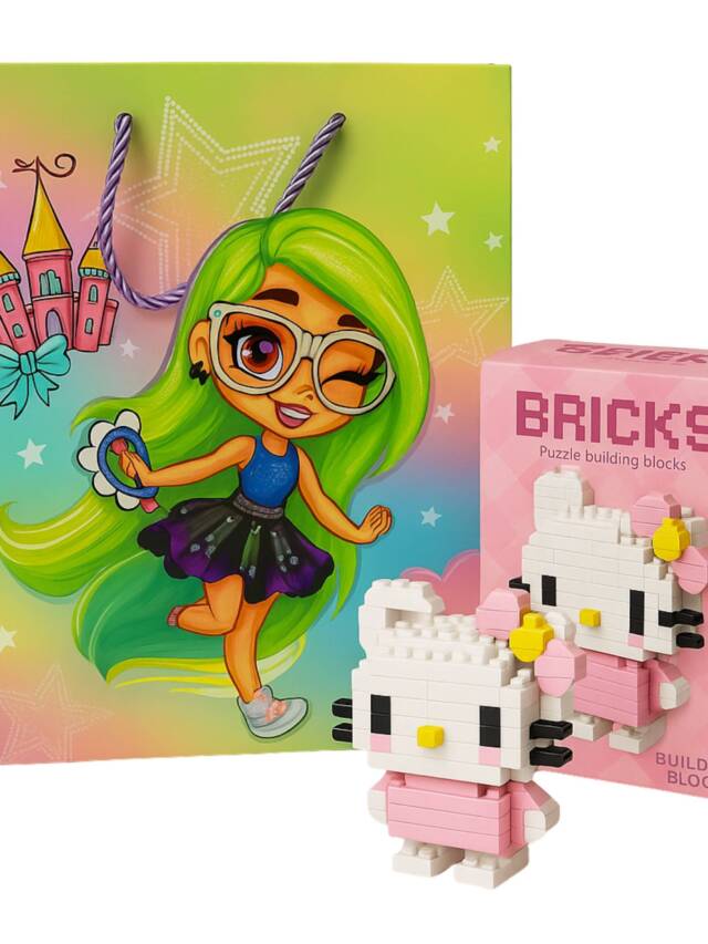 Tresneria Girls Gift Set DIY Hello Kitty 2 Character Kit Return Gift Set with 3D Gift Bag, Ages 7+